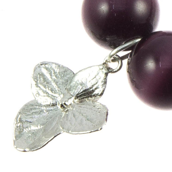 Dark Purple Glass Bead and Silver Hydrangea Bracelet