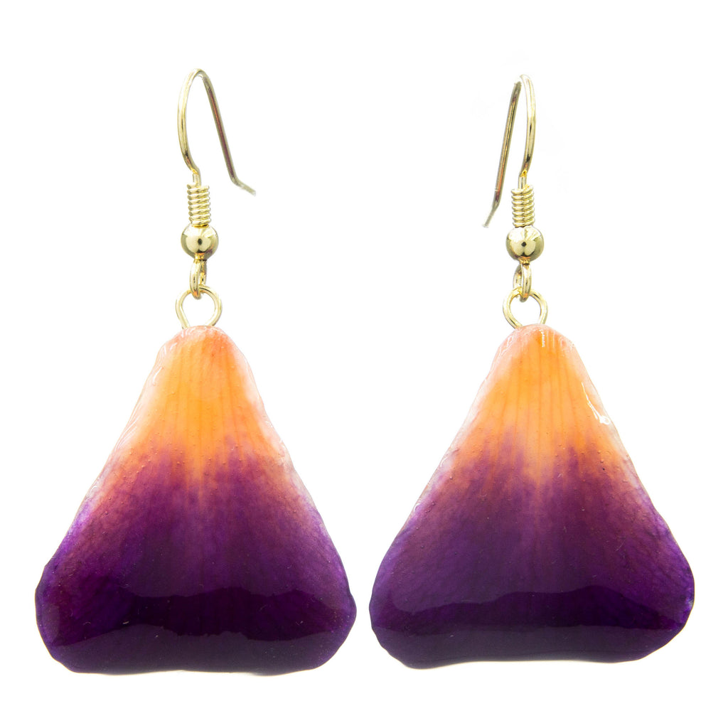 Dendrobium Orchid Petal Earrings - Purple & Orange
