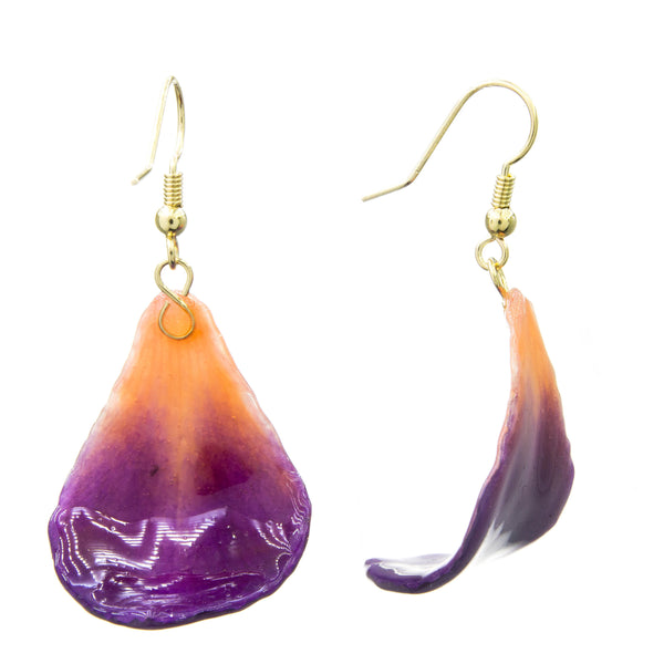 Dendrobium Orchid Petal Earrings - Purple & Orange