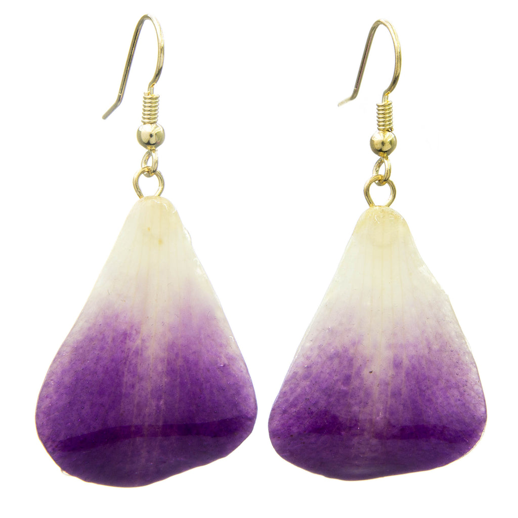 Dendrobium Orchid Petal Earrings - Purple & White