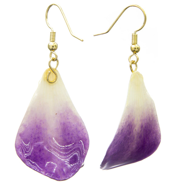 Dendrobium Orchid Petal Earrings - Purple & White