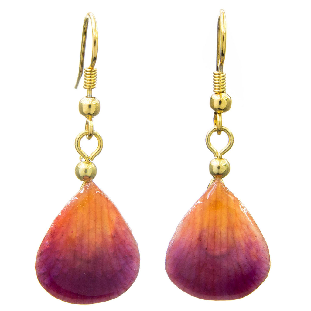 Dendrobium Orchid Mini Petal Earrings - Purple & Orange