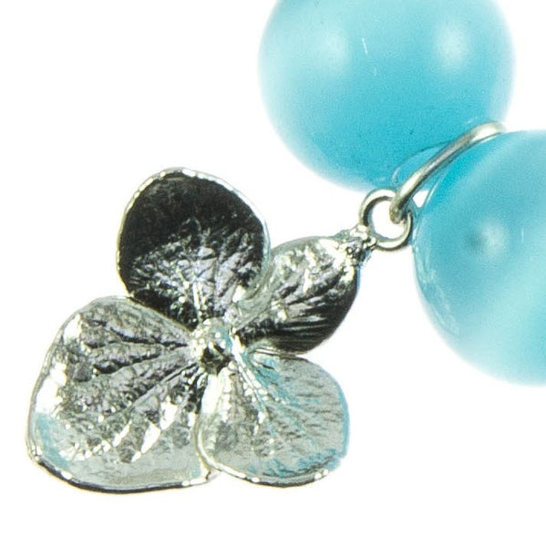 Sky Blue Glass Bead and Silver Hydrangea Bracelet