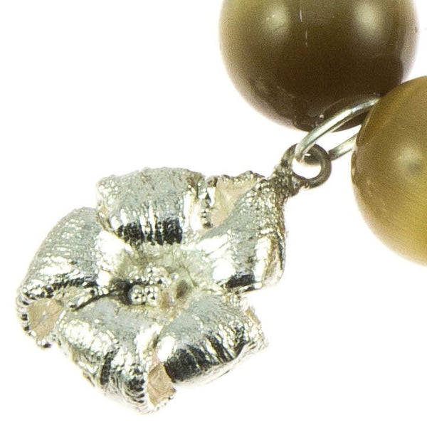 Brown Glass Bead and Silver Papaya Flower Bracelet
